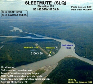 Sleetmute, Alaska. You can see at the top of the picture that the Holitna River flows into the Kuskokwim, which comes from the left-top side.